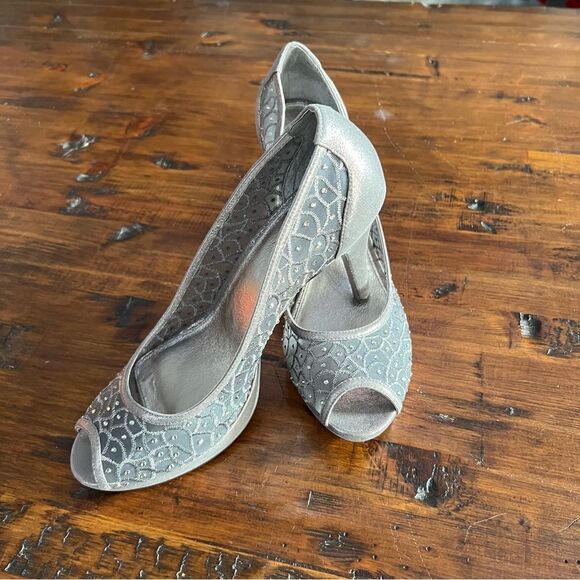 Adrianna Papell Peep Toe Mesh/Rhinestone Heels - Picture 2 of 10